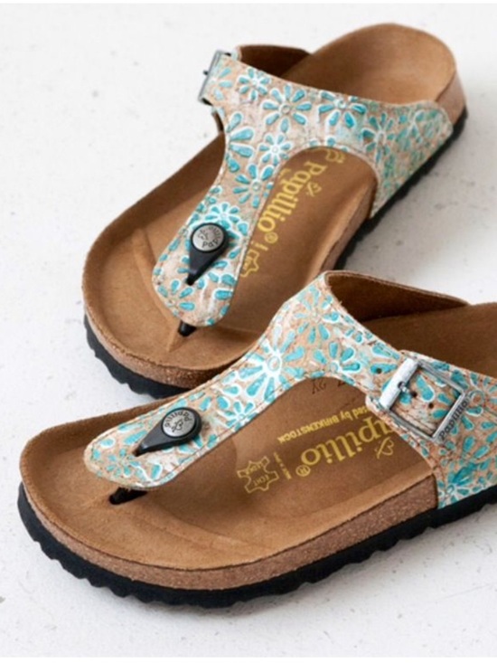 Birkenstock Shoes - Birkenstock Turquoise Floral T-Strap Sandals